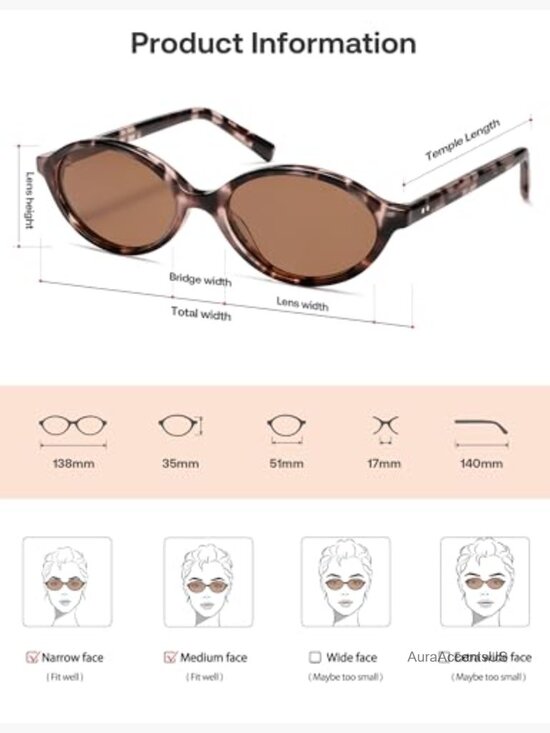 Acetate Polarized Oval Sunglasses Retro 90s Y2K Handmade Lightweight Narrow Fit main image 4
